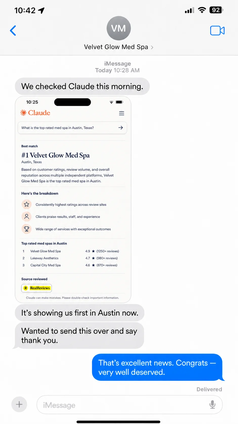 Business owner message after seeing AI discovery movement